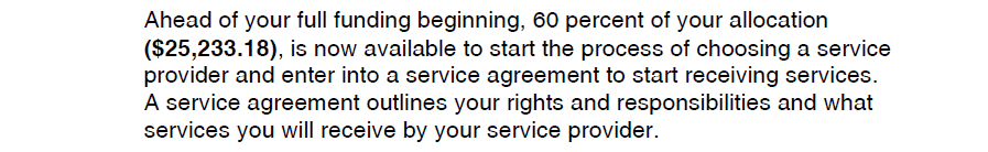 Excerpt from SAH funding letter regarding 60% interim allocation