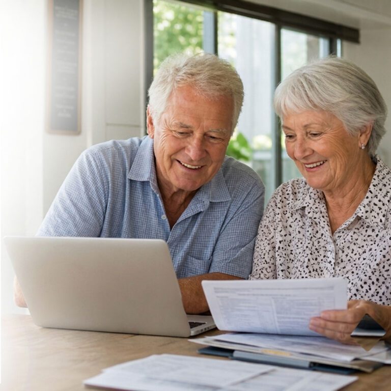 Older couple reading the Support At Home costs and fees report