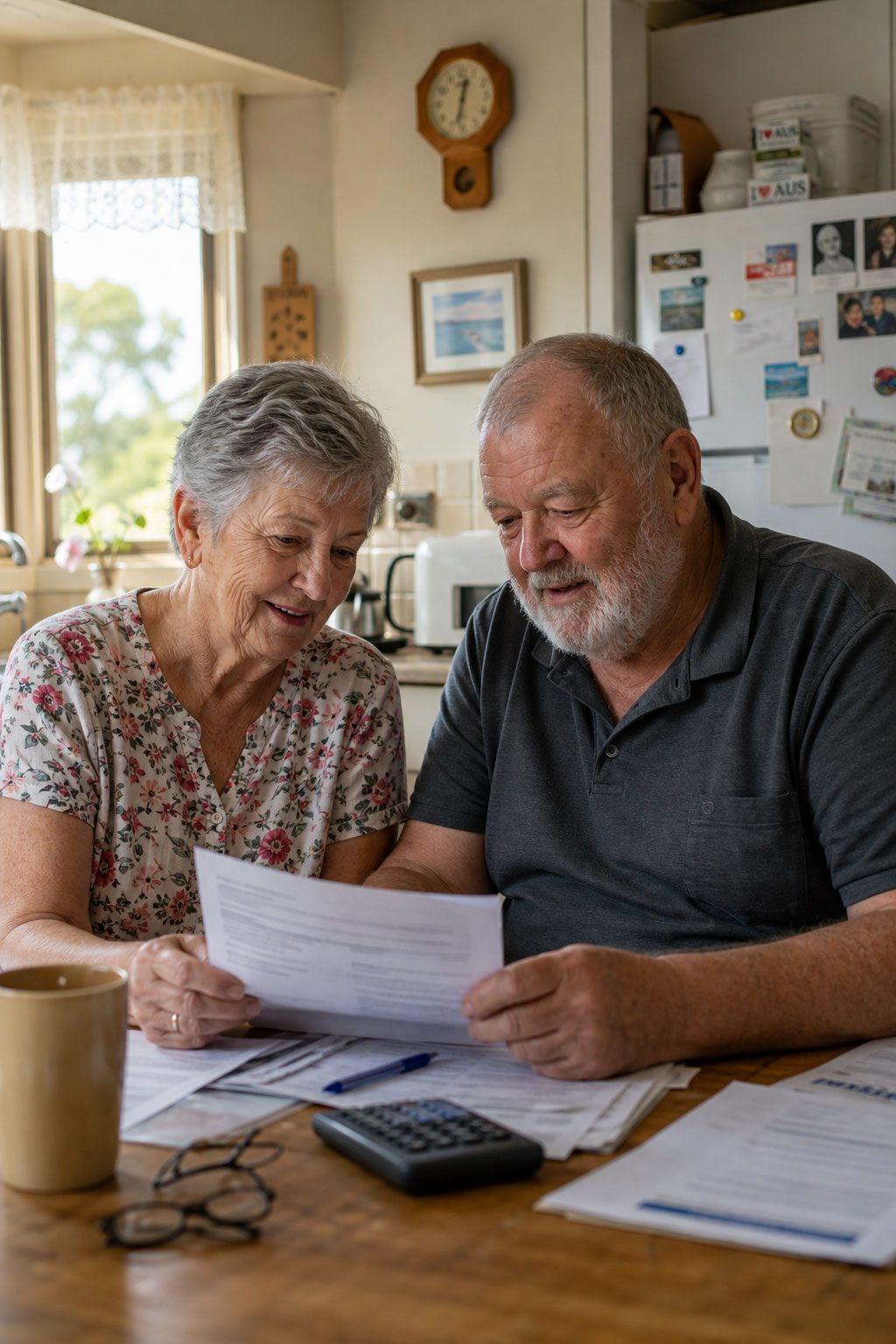 older couple reading a home care costs report