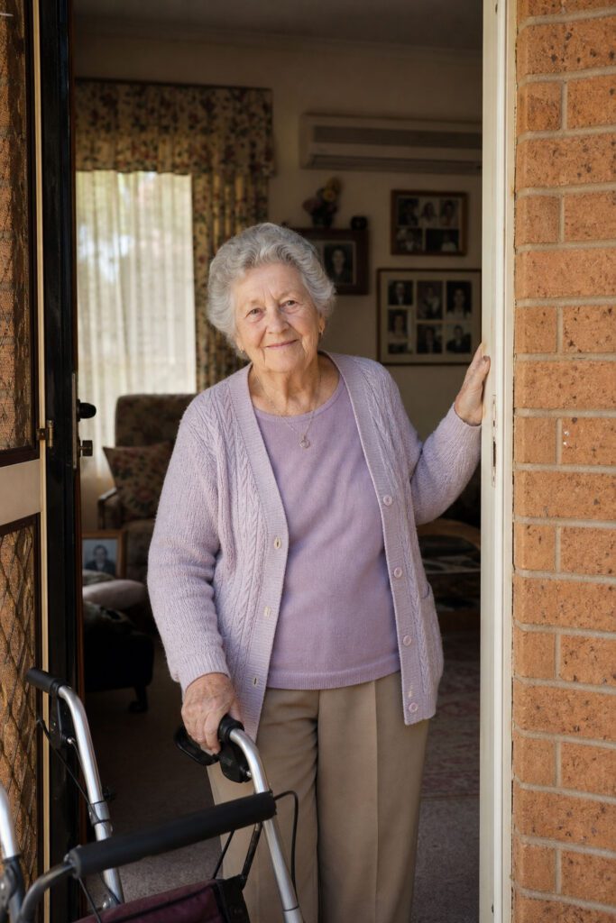 older women on a doorway