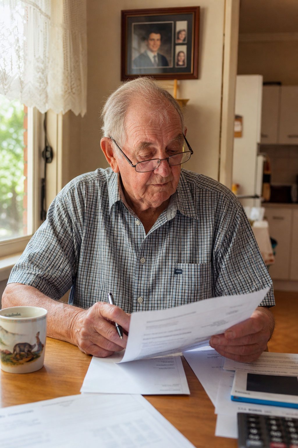 old man reading a support at home costs report
