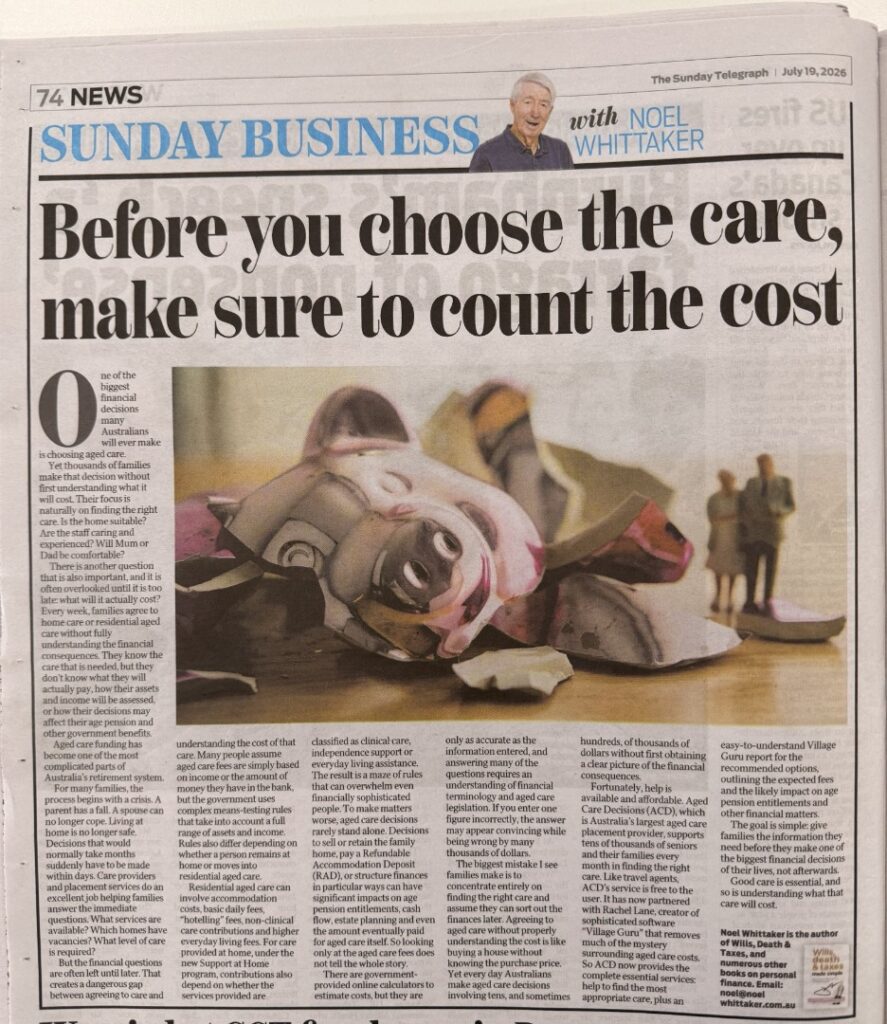 Sunday Telegraph article on Aged Care Decisions - Aged Care Media Coverage